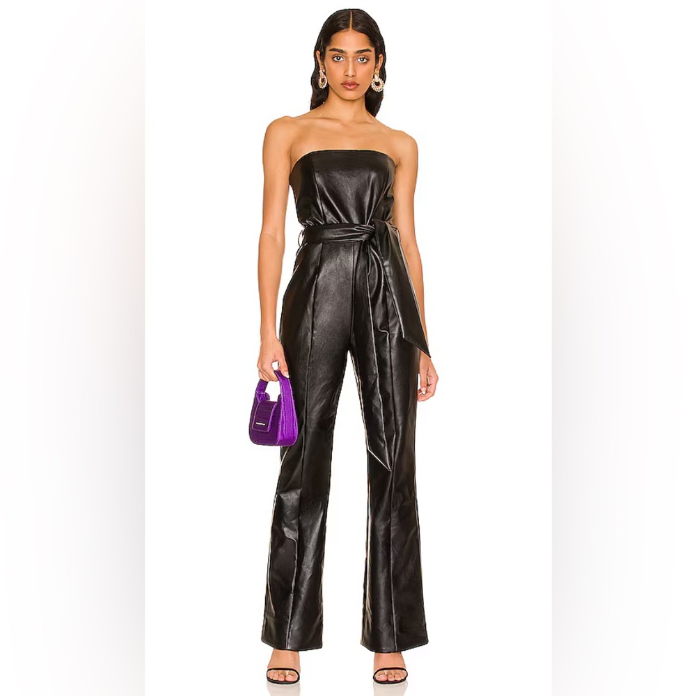 Majorelle Chloe black vegan leather belted jumpsuit sz xl - Picture 3 of 4